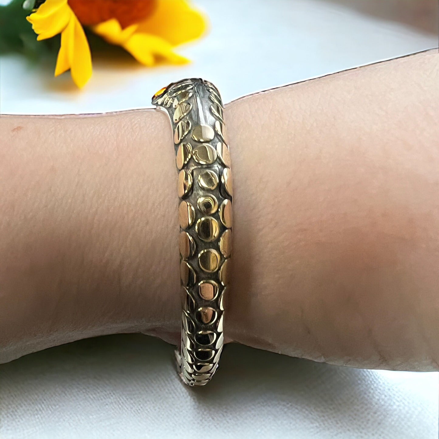 John Hardy .925 Sterling Silver 18k Gold Dot Leaf Bracelet 6.5" 36.0g