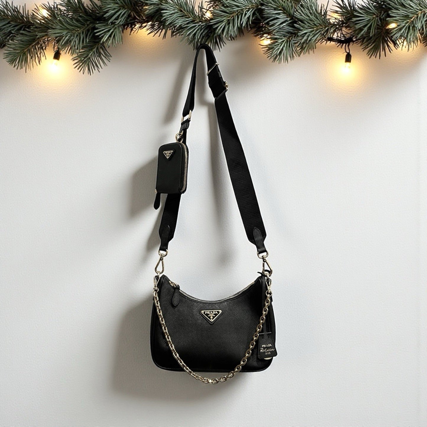 Prada Black/Gold Saffiano Re-Edition 2005 W/Authenticity Retail $2750