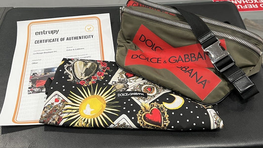 Dolce & Gabbana Tape Logo Army Green Nylon Belt Bag Duster & Authenticity