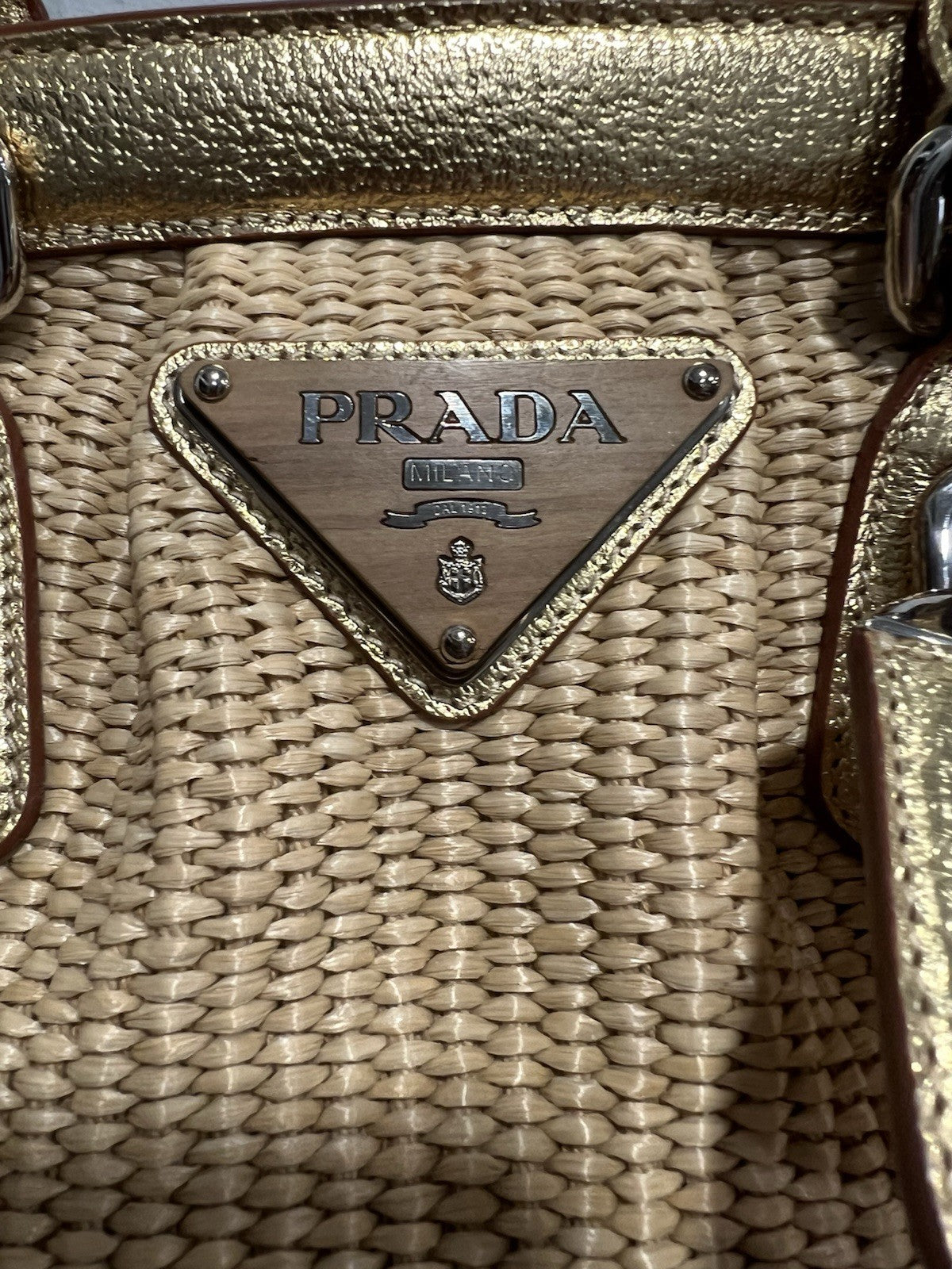 Prada Cinghiale Trimmed Paglia Straw Shoulder Bag W/Authenticity