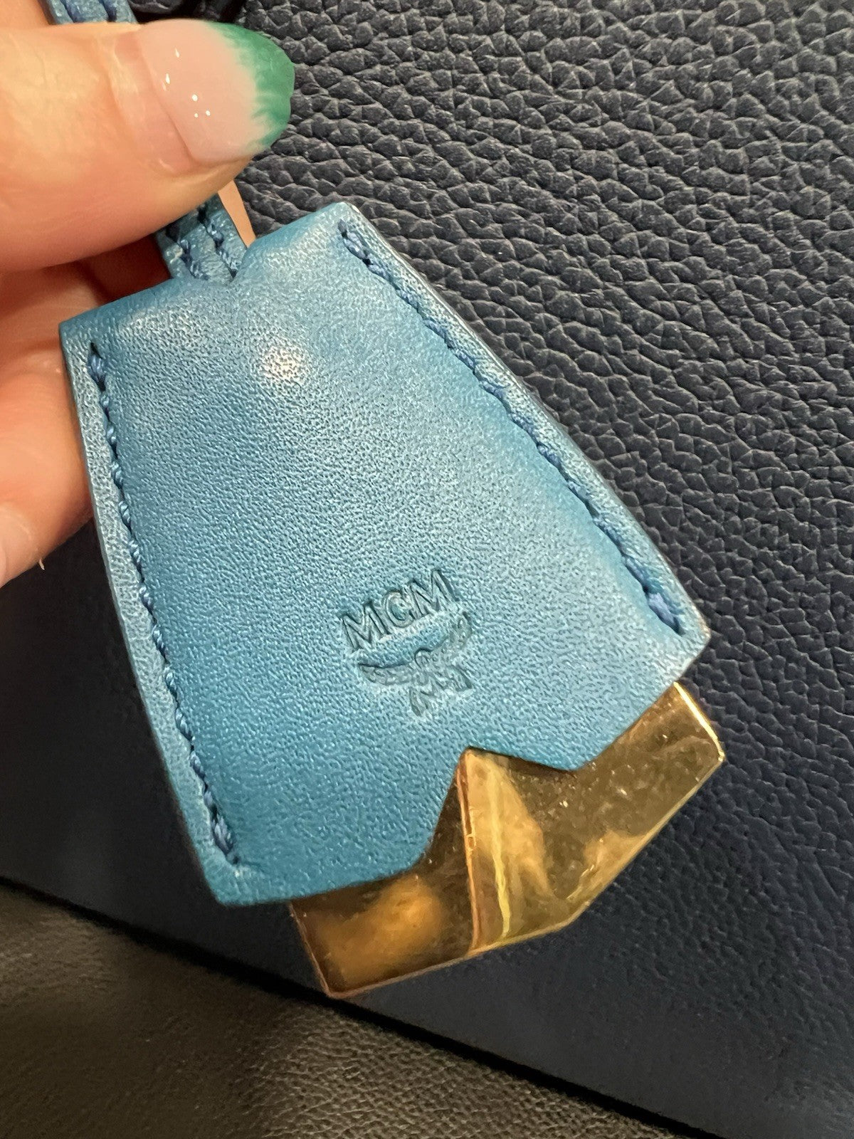 MCM Blue Leather Milla Tote With Canvas Strap