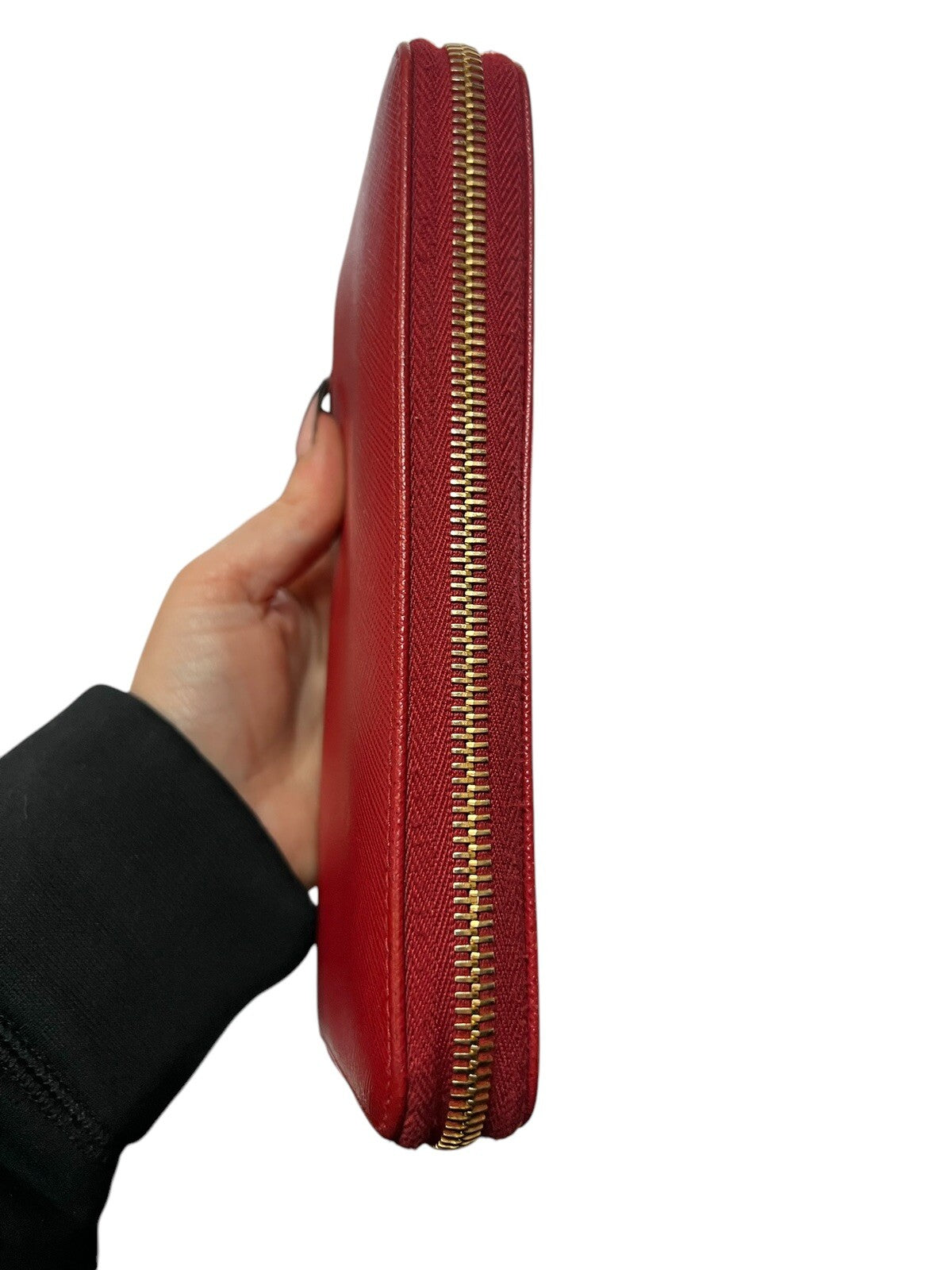 Prada Saffiano Red Leather Zip Around Wallet W/COA