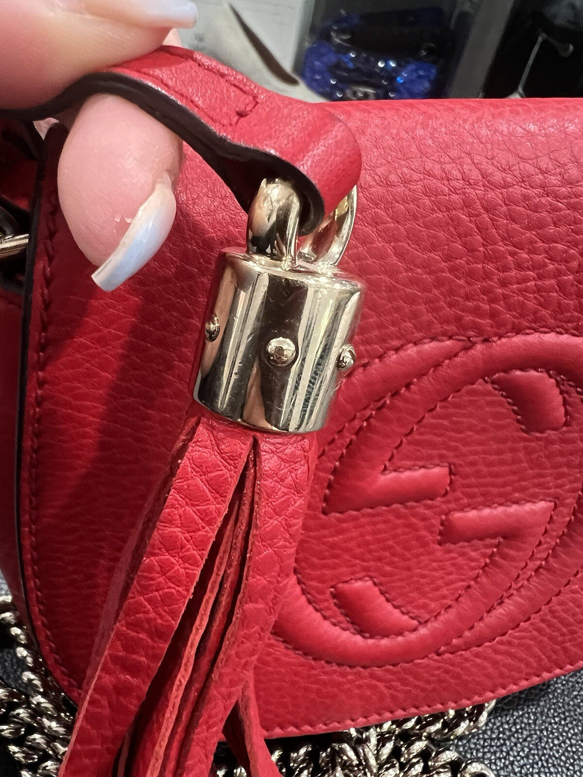 Gucci Red Leather Soho Mini Chain Bag With Certficate of Authenticity