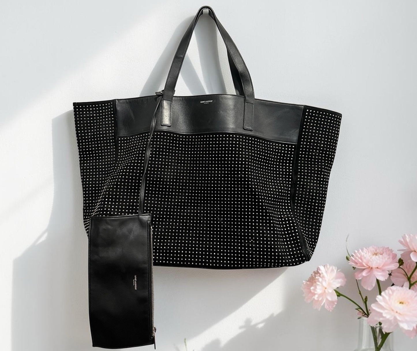 YSL Saint Laurent East West Reversible Black Tote Bag With Pouch