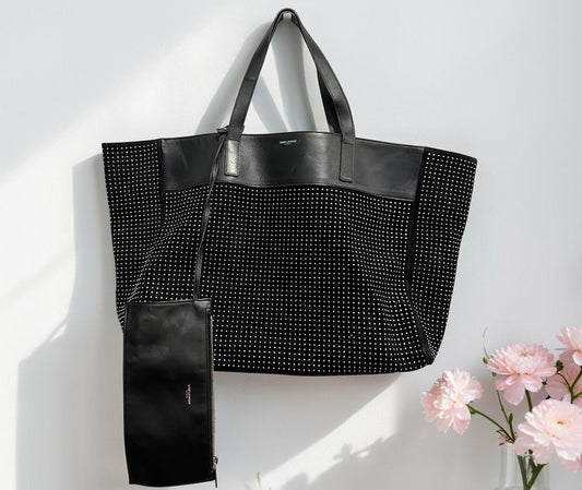 YSL Saint Laurent East West Reversible Black Tote Bag With Pouch