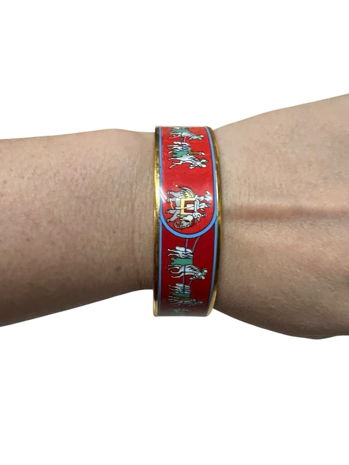Hermes Vintage Horses and Elephants Enameled Bangle Made in Austria RARE