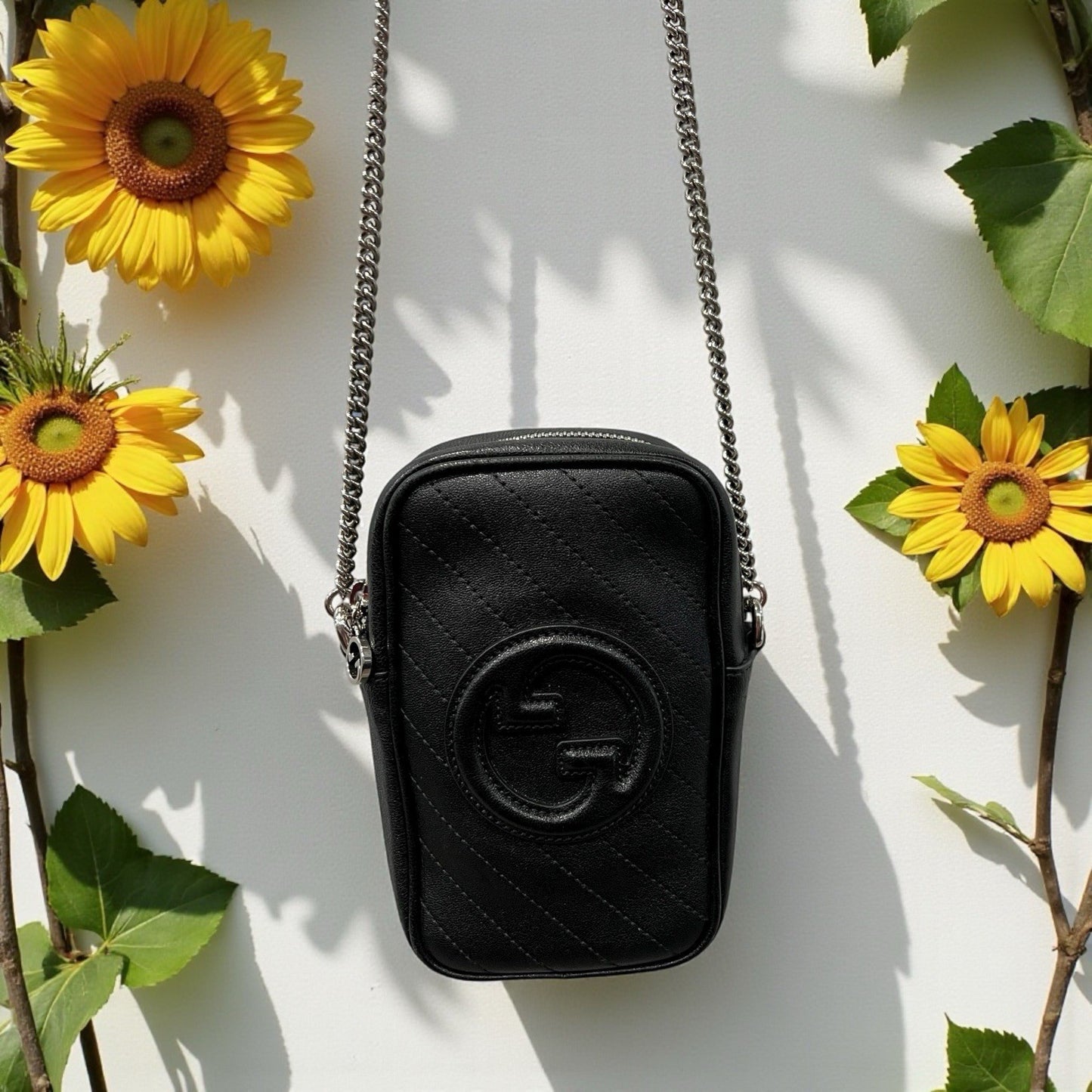 Gucci Mini Blondie Vertical Black Chain Bag With Authenticity