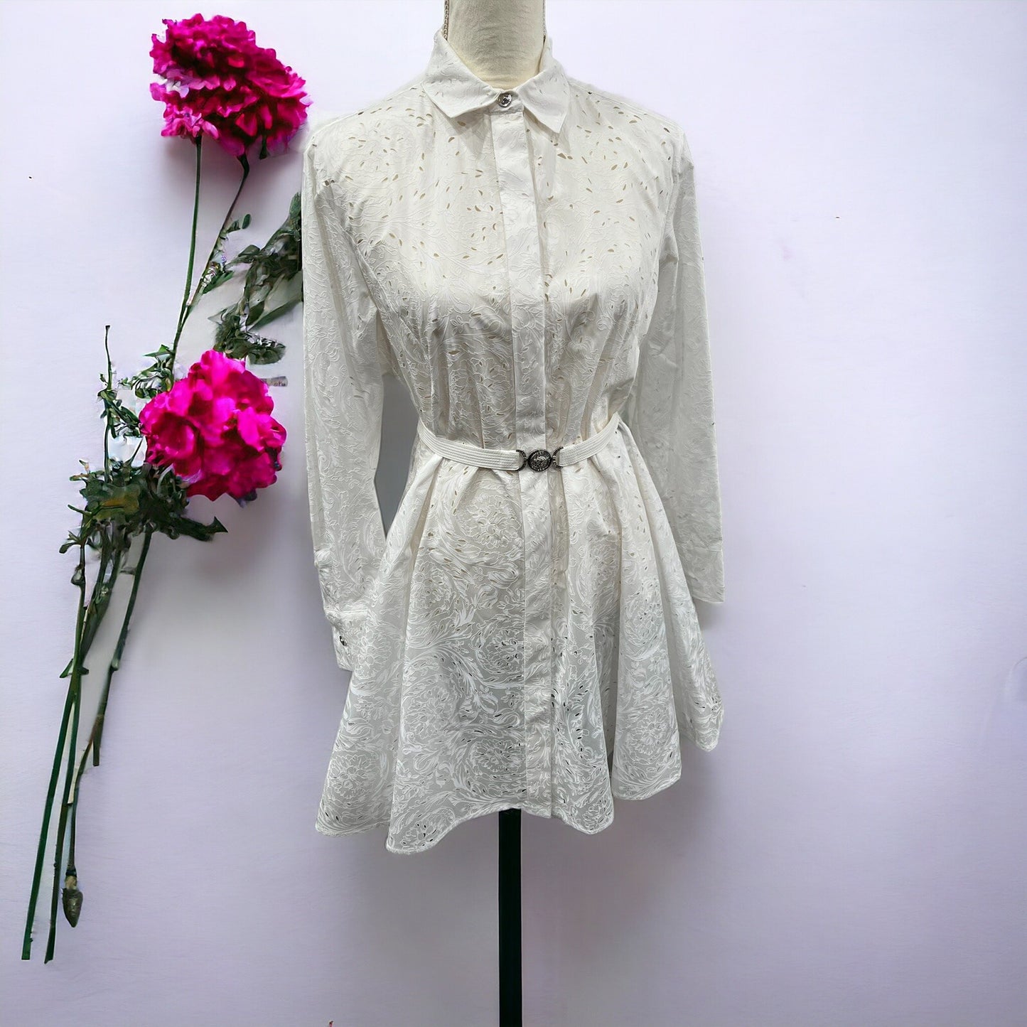 Versace Sangallo Barocco Embroidered Shirtdress Size 42/US6