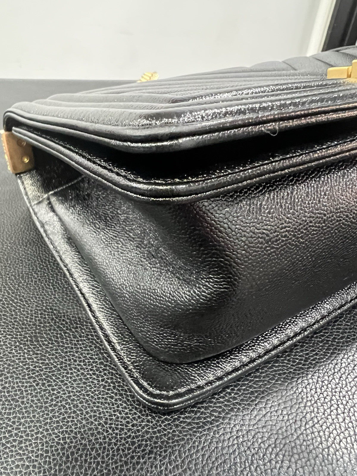 Chanel Black Gold Chevron Caviar Boy Bag With Duster & Authenticity Retail $6900