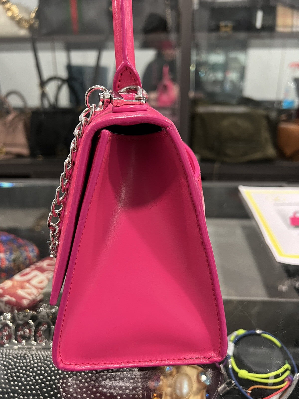 Balenciaga Hot Pink/Silver Small Hourglass Bag