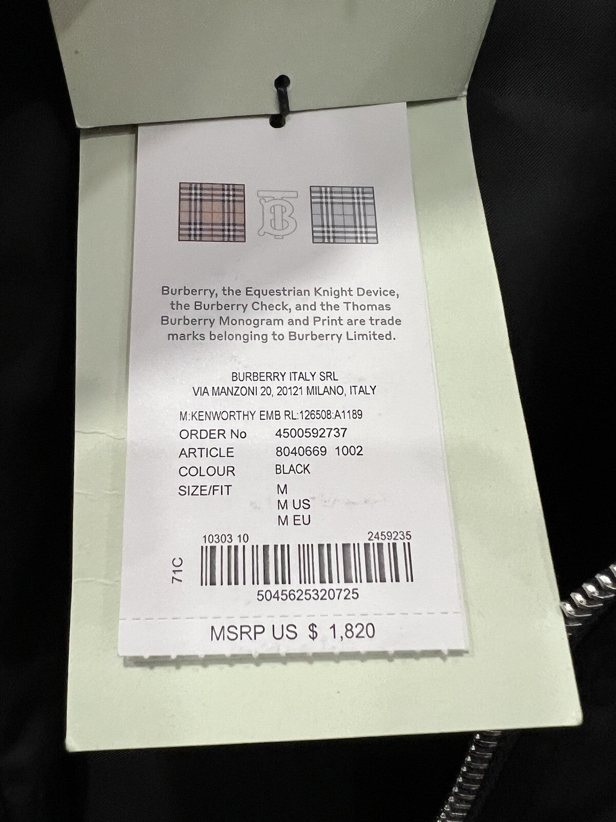 Burberry Men's Size M Mermaid Applique Bomber Jacket