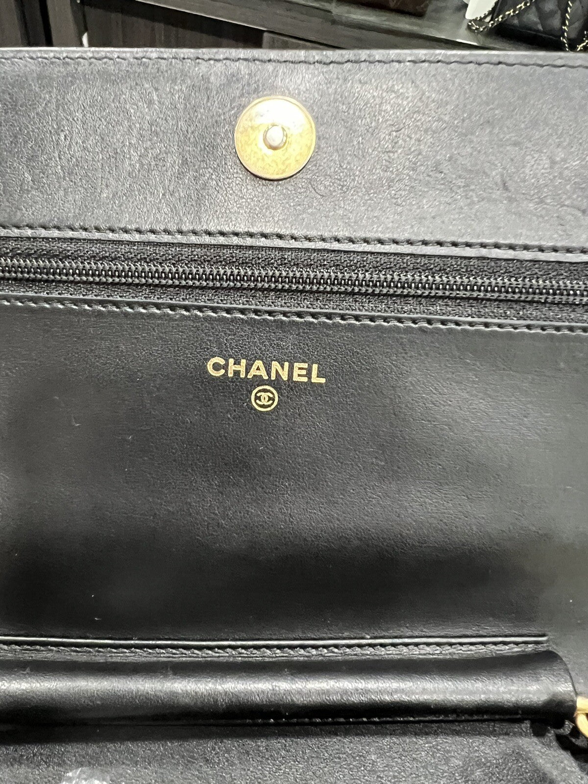 Chanel Caviar Black/Gold Boy Wallet On Chain W/Duster