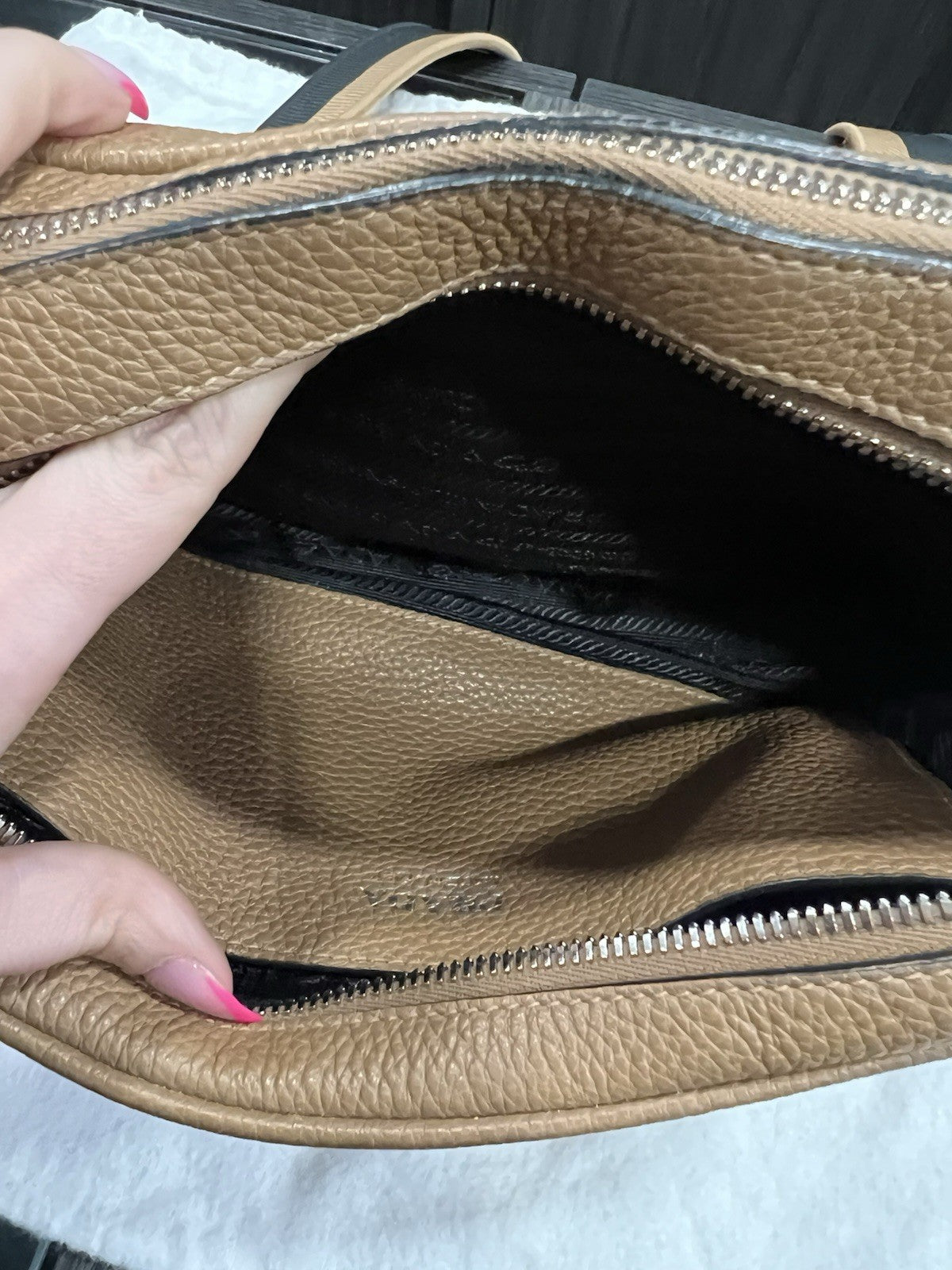 Prada Small Vitello Double Zipper Caramel Crossbody/Shoulder Bag Retail $2750