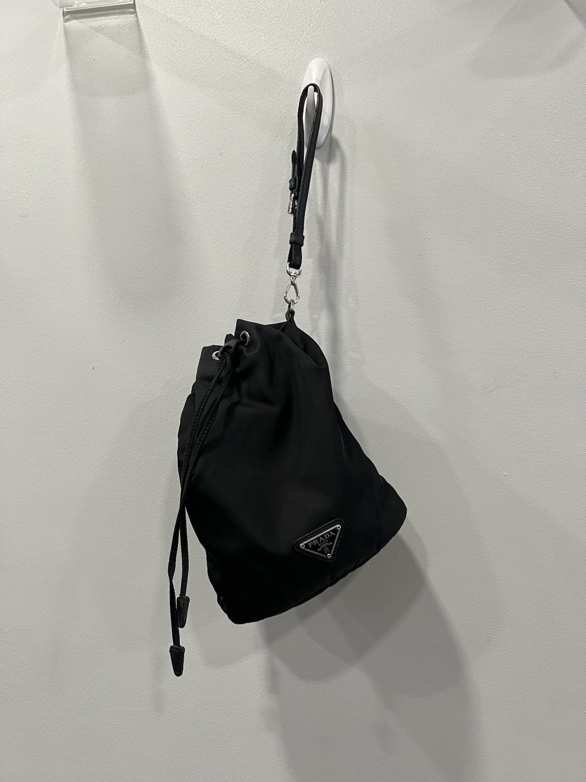 Prada Drawstring Wristlet Bucket Bag Tessuto Small