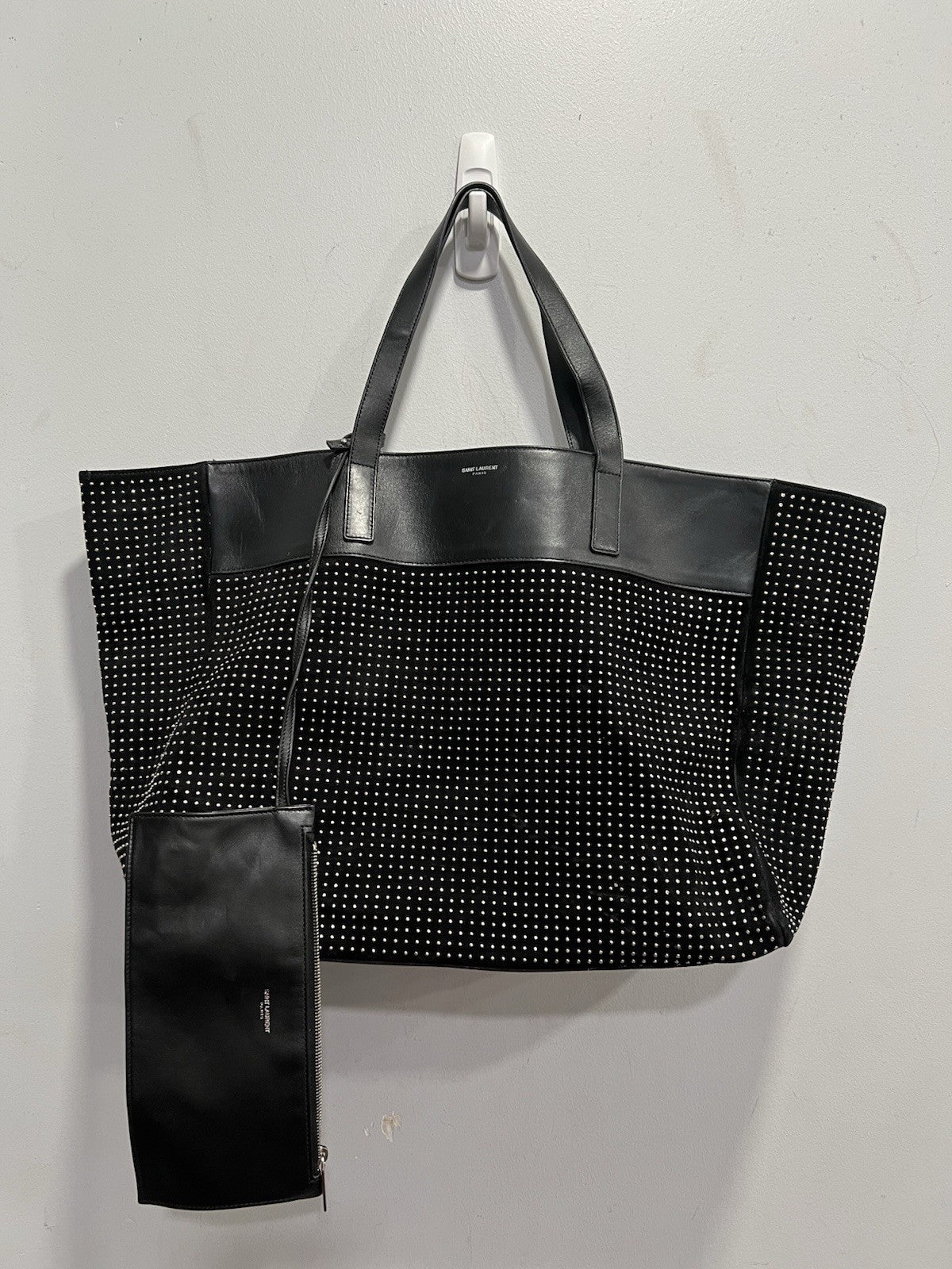 YSL Saint Laurent East West Reversible Black Tote Bag With Pouch