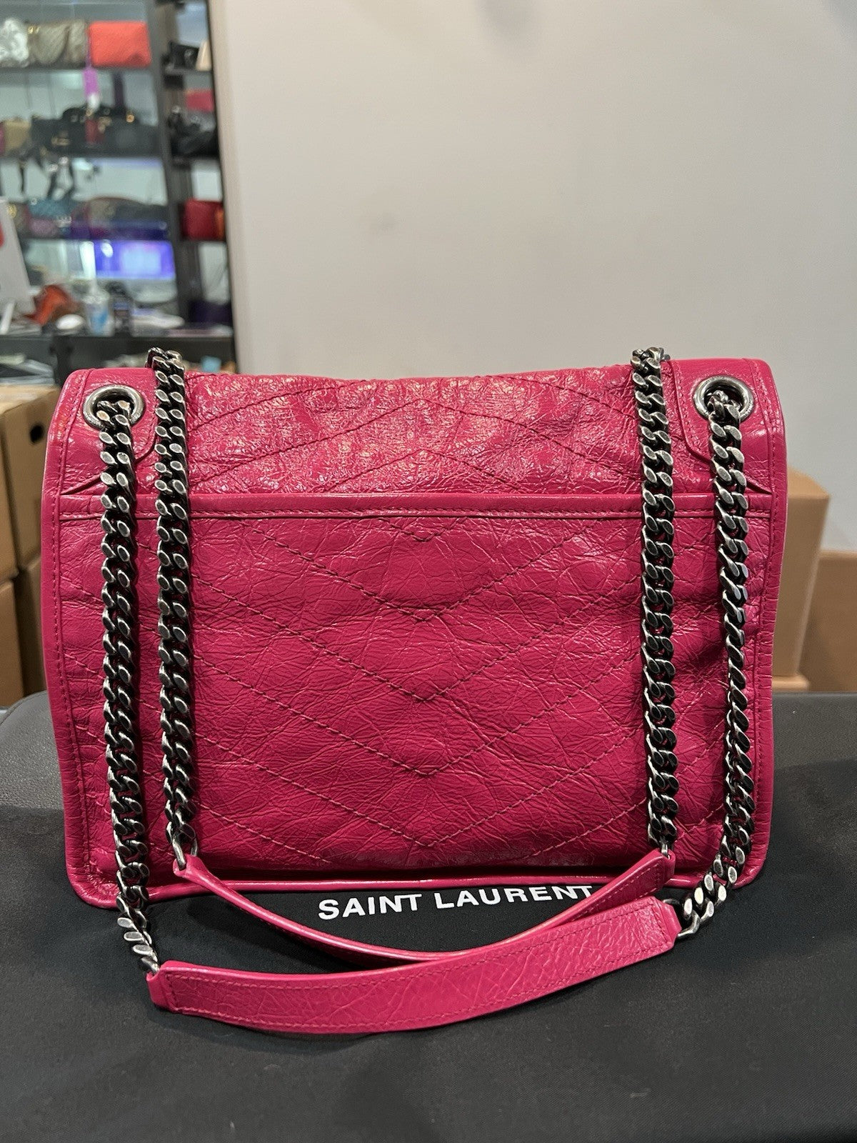 YSL Saint Laurent Pink Leather Niki Bag Retail $3400