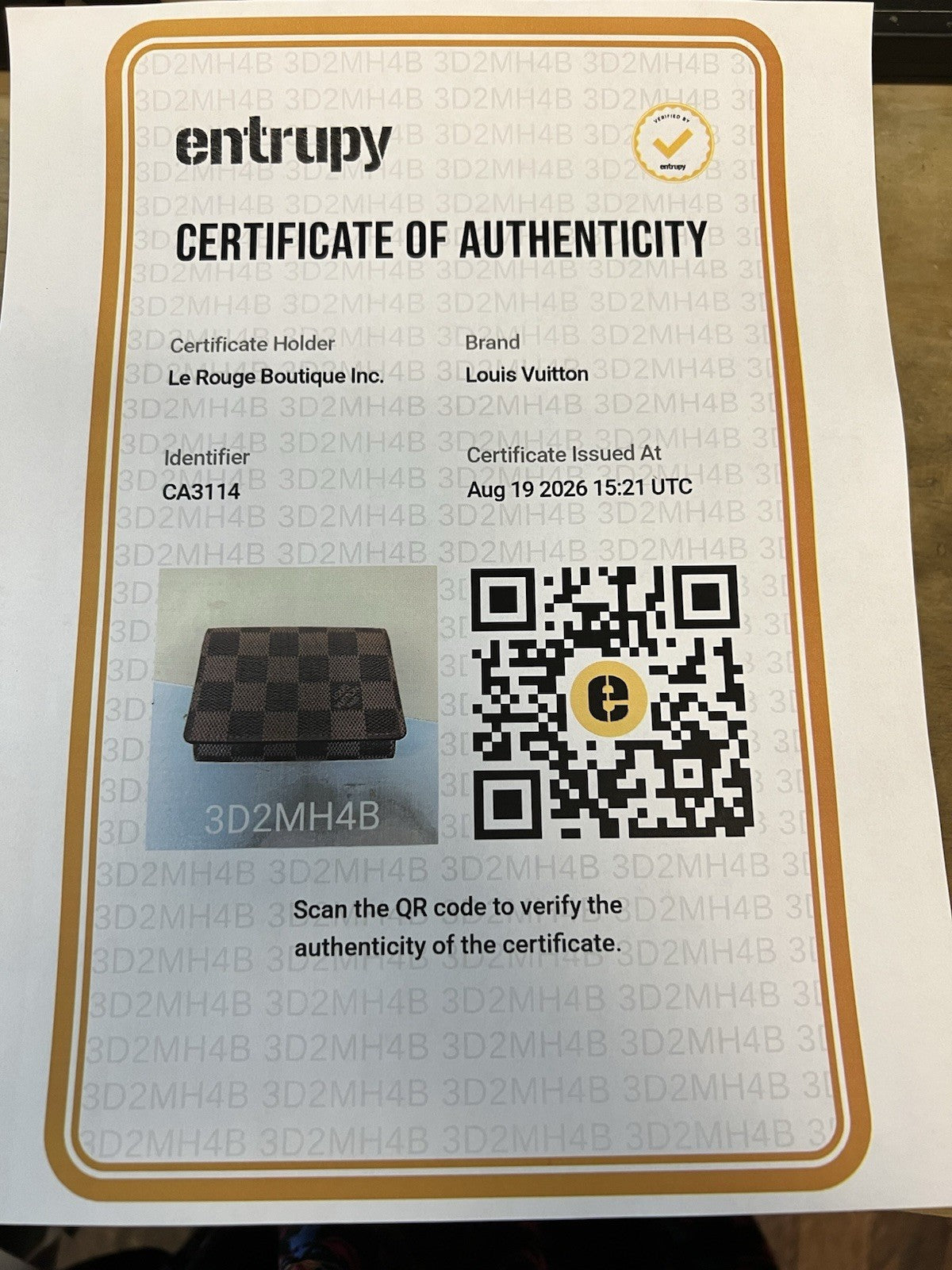 Louis Vuitton Damier Ebene Card Case Duster & Authenticity