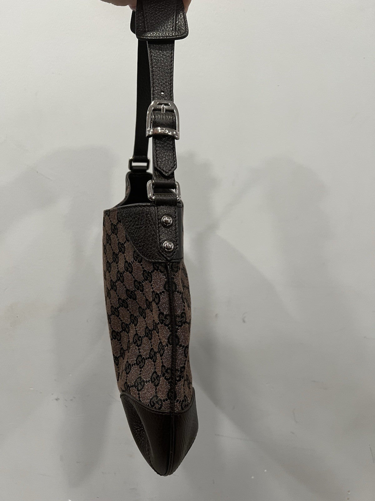 Gucci Charlotte Brown Leather/Denim Cloth Shoulder Bag RARE