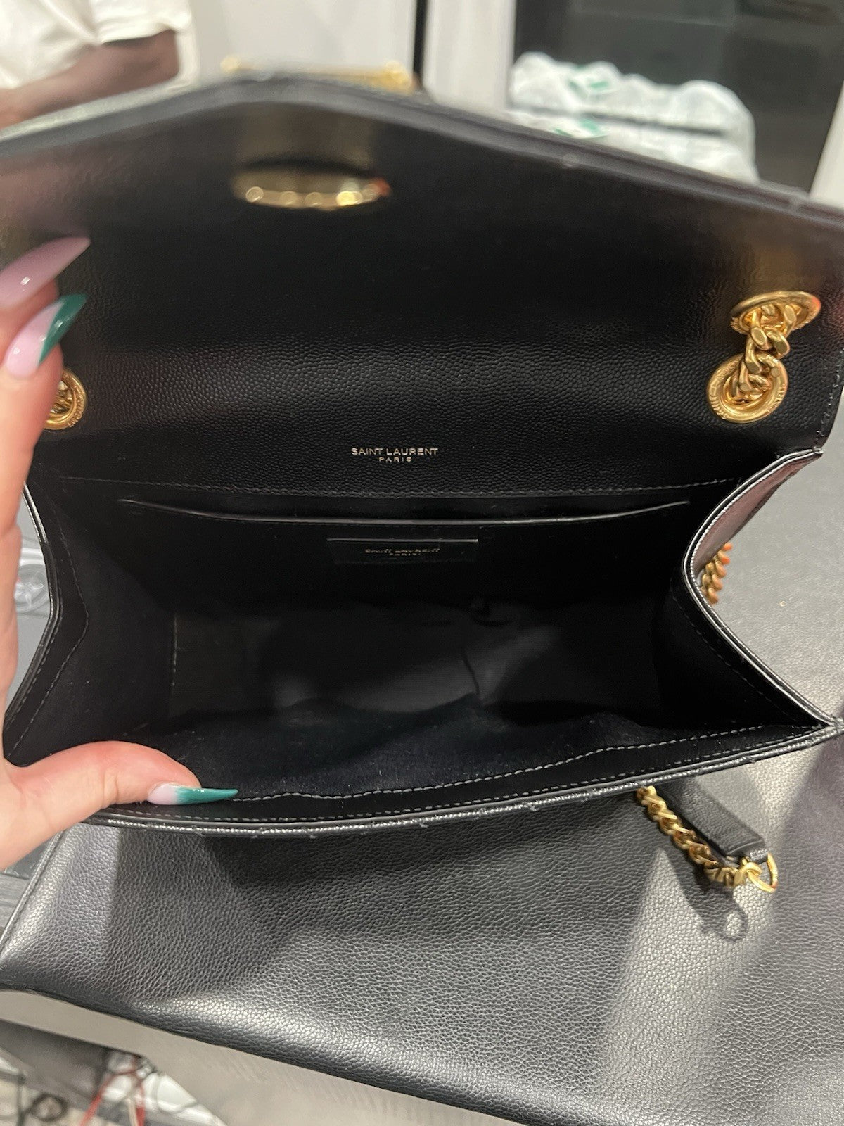 YSL Saint Laurent Medium Triquilt Chain Bag Blk/Gold W/Authenticity Retail $3150