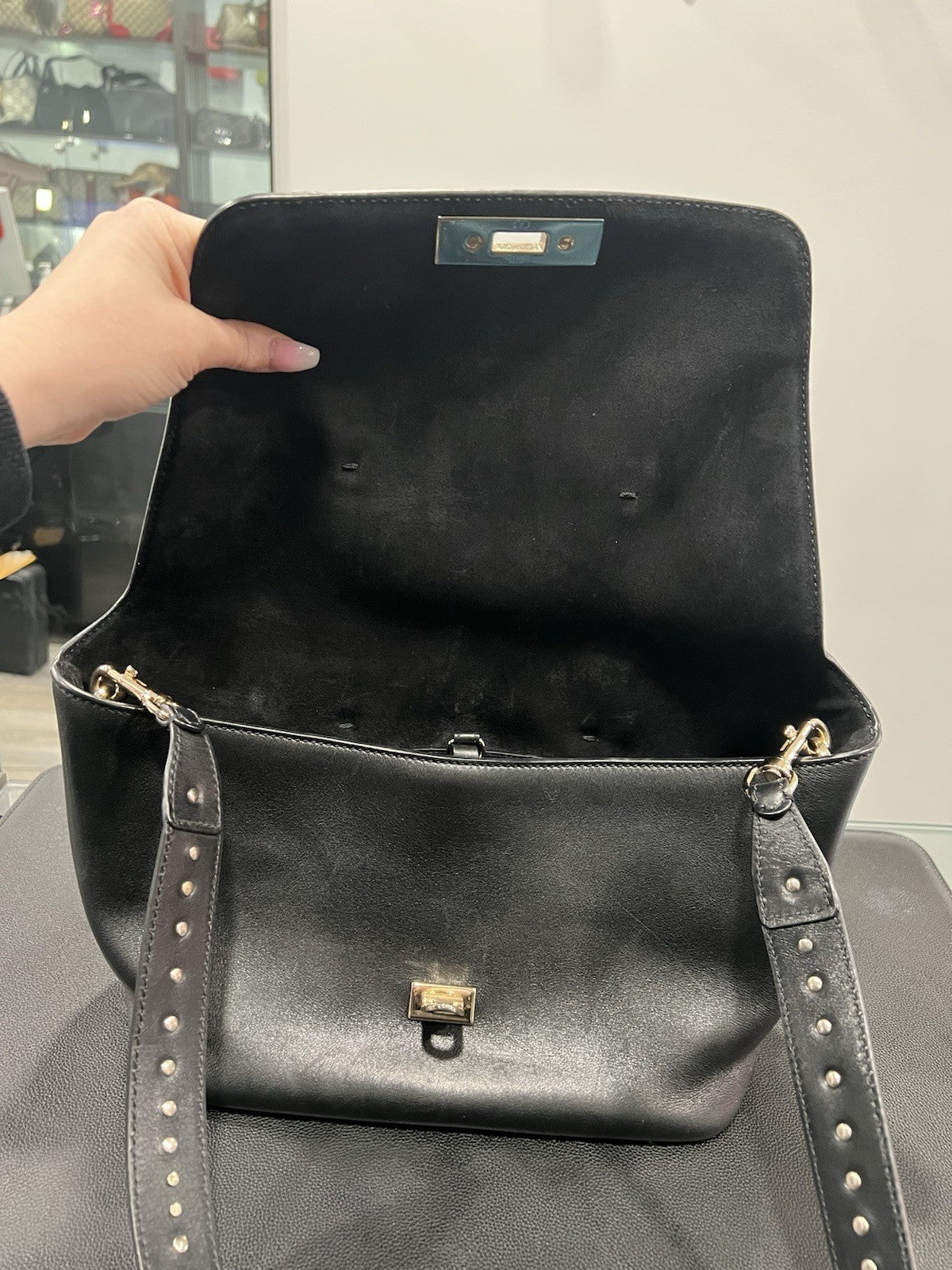 Valentino Garavani Demilune Flap Rockstud Leather Satchel Retail $2745