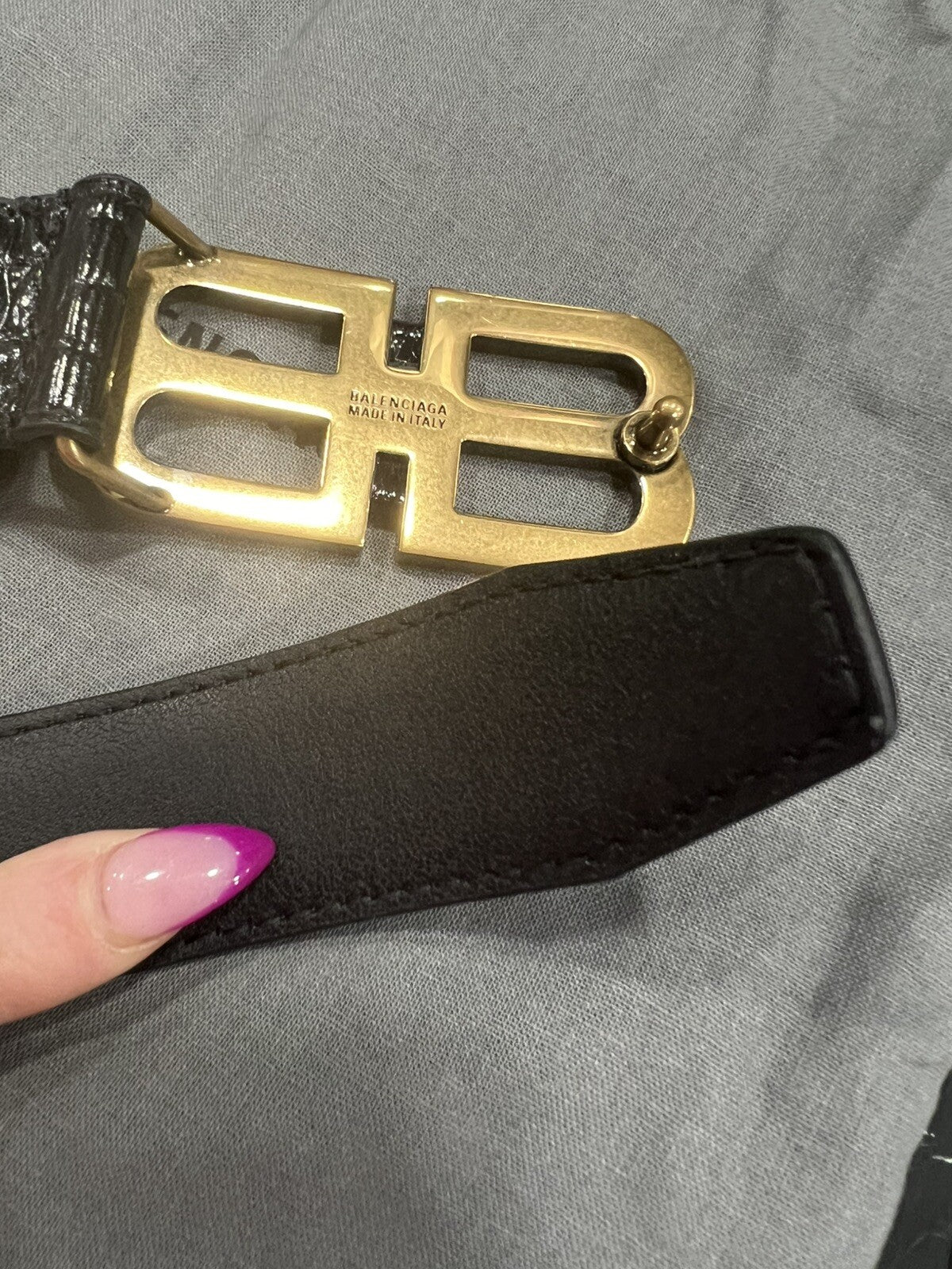 Balenciaga Black Croc Embossed Leather Belt with Duster NEW Size S