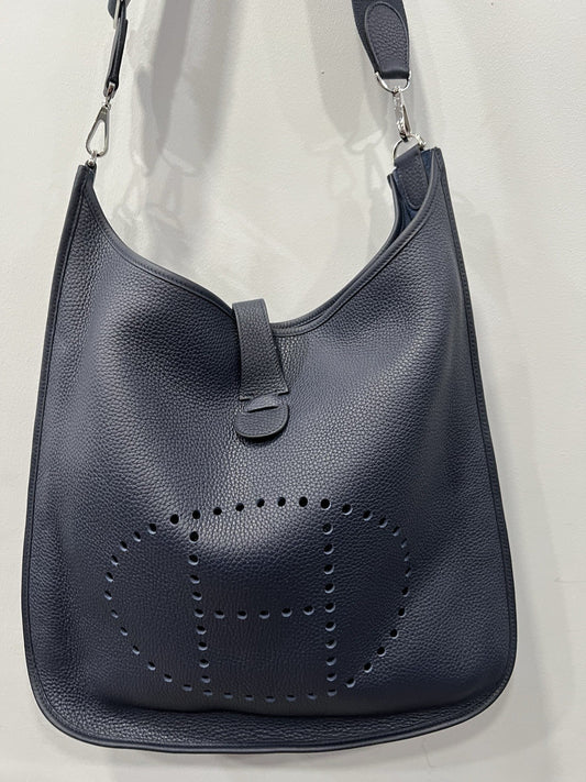 Hermes Evelyn III 40 TGM Togo Leather Dark  Blue With Authenticity Retail $4800