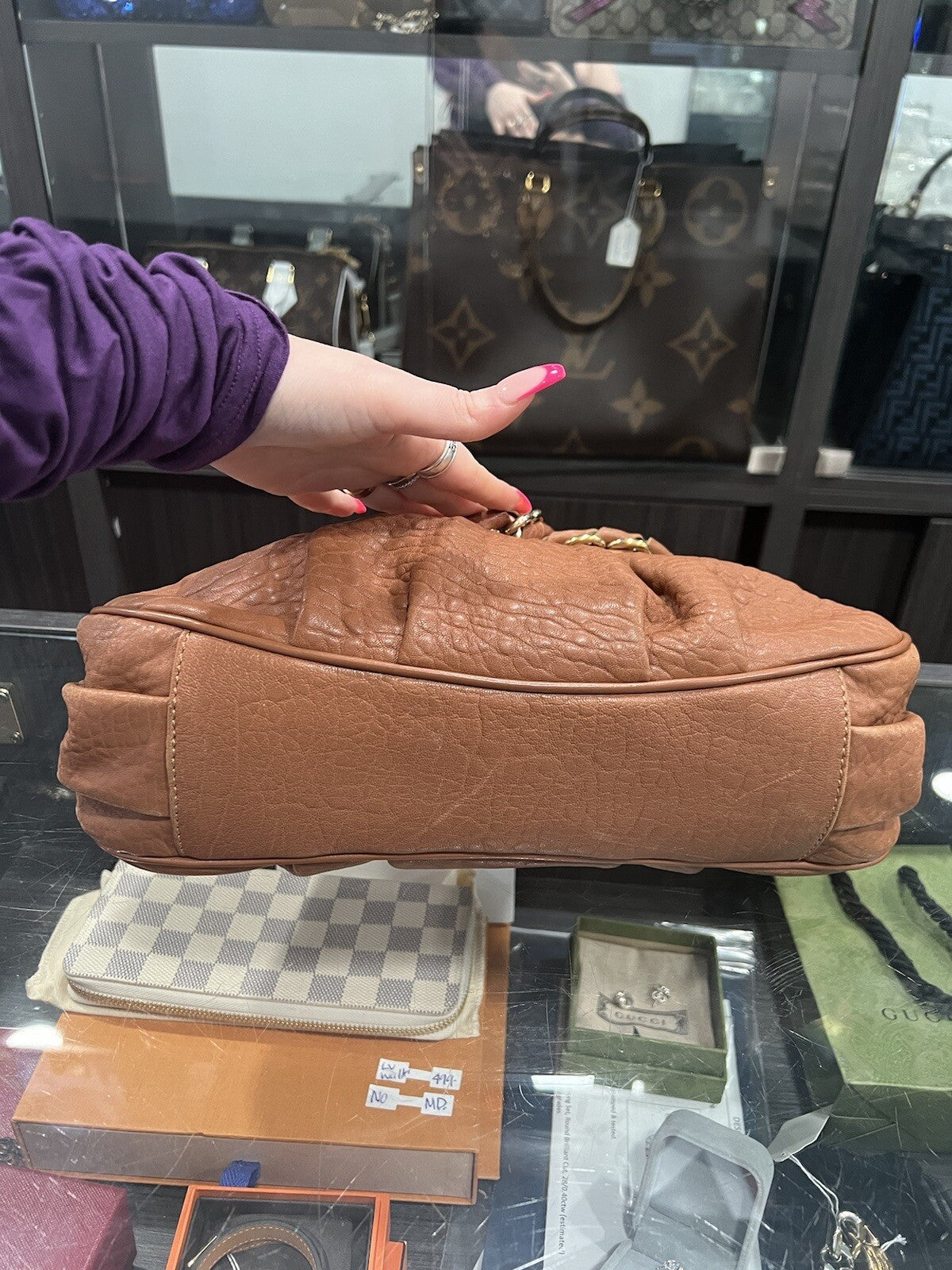 Fendi Small Mia Cognac Chain Shoulder Bag W/Card