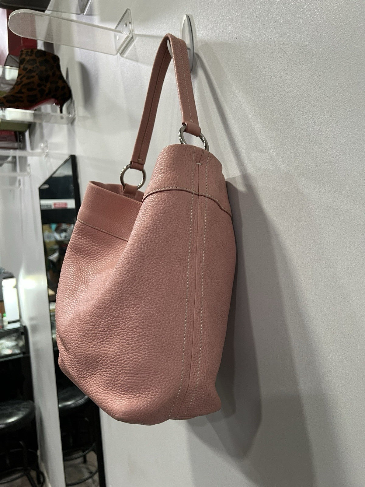 Prada Pink Leather Hobo Shoulder Bag With Authenticity