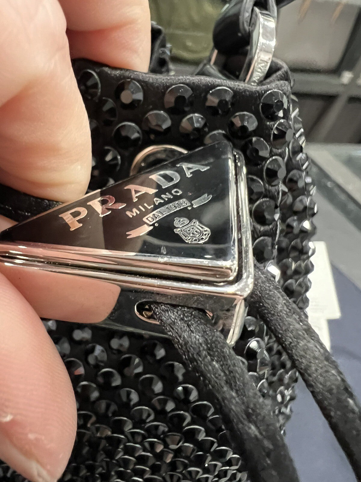 Prada Satin Mini Bucket Bag W/Crystals NWOB W/Certificate of Authenticity & Tags