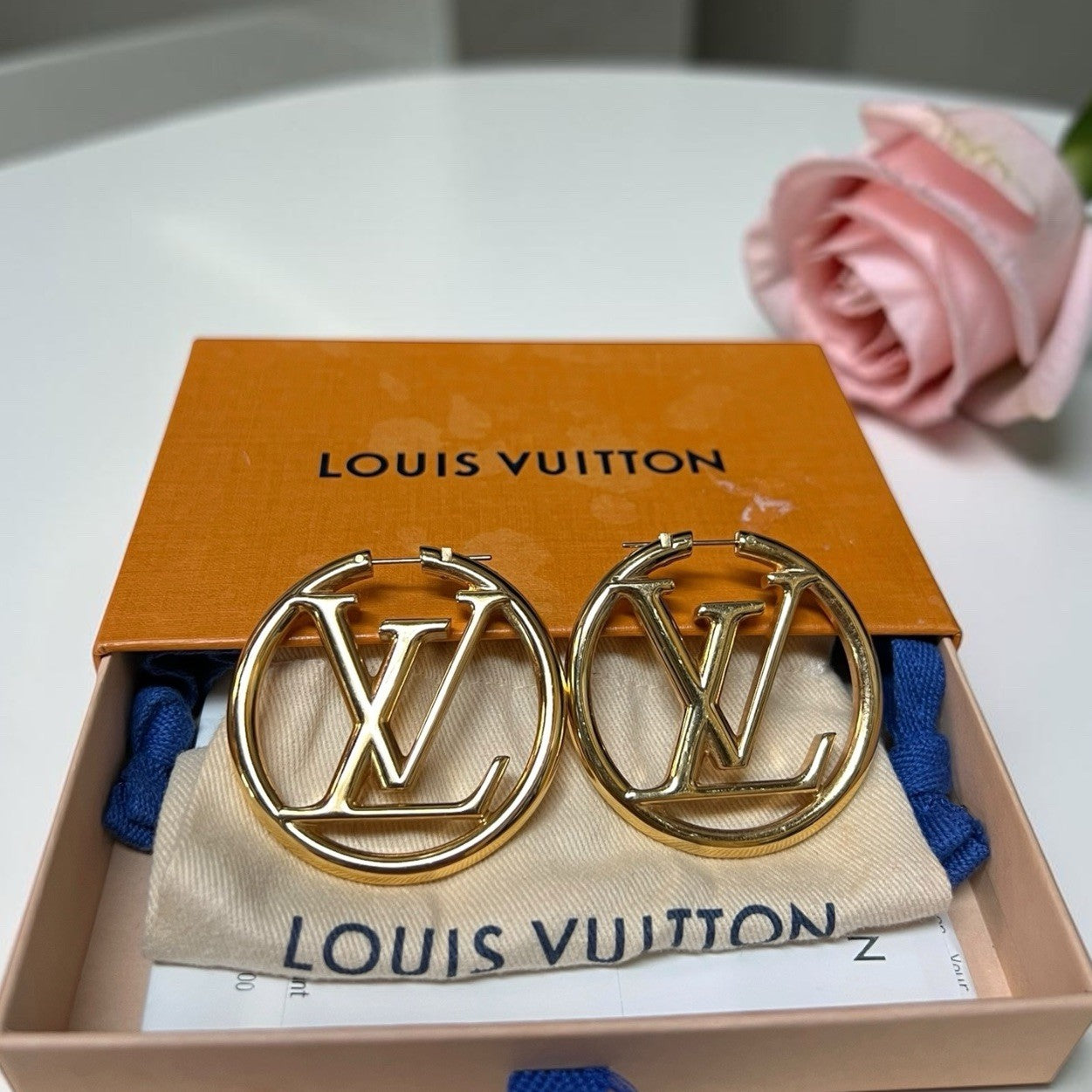 Louis Vuitton Louise GM Hoop Earrings Box Duster & Receipt Retail $740
