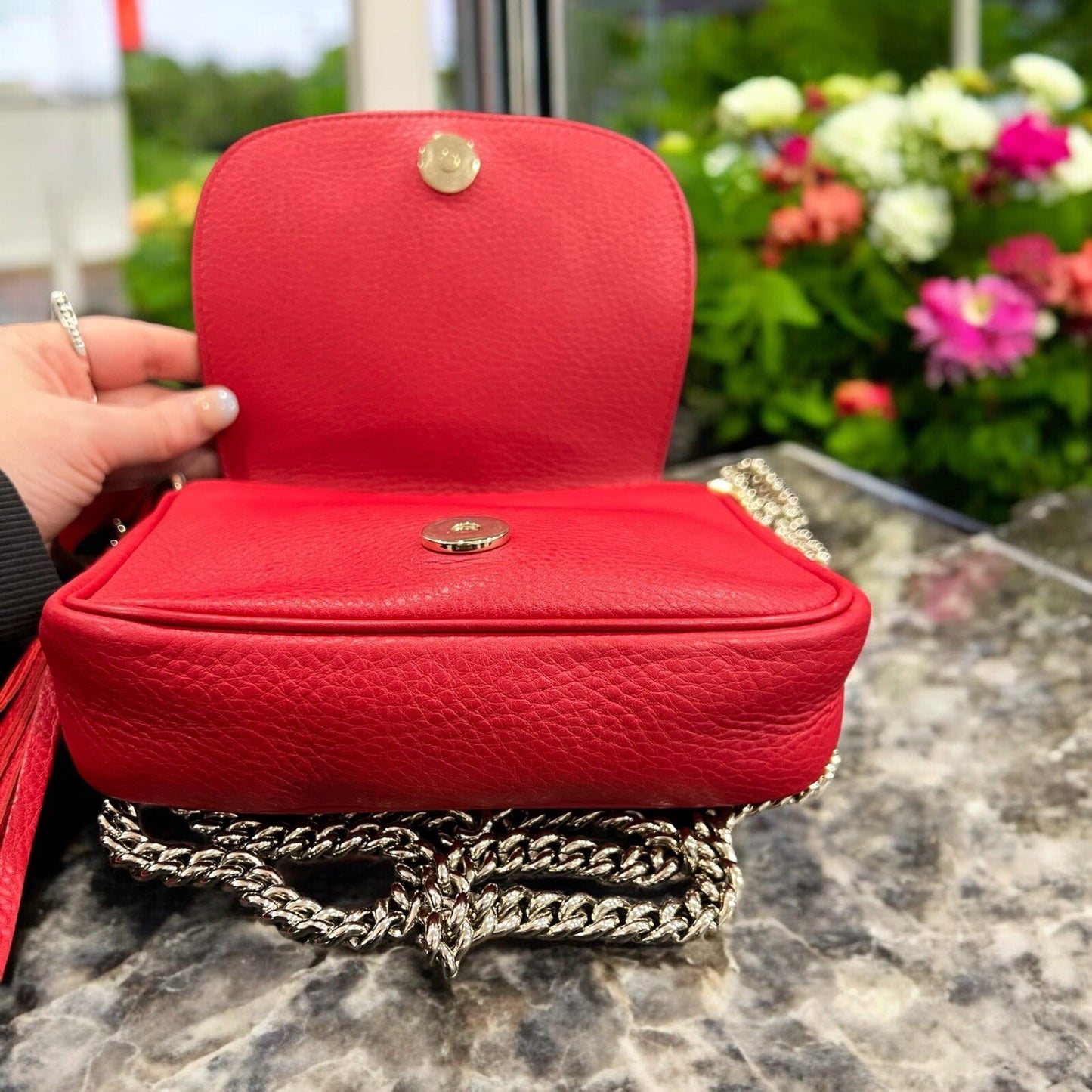 Gucci Red Leather Soho Mini Chain Bag With Certficate of Authenticity