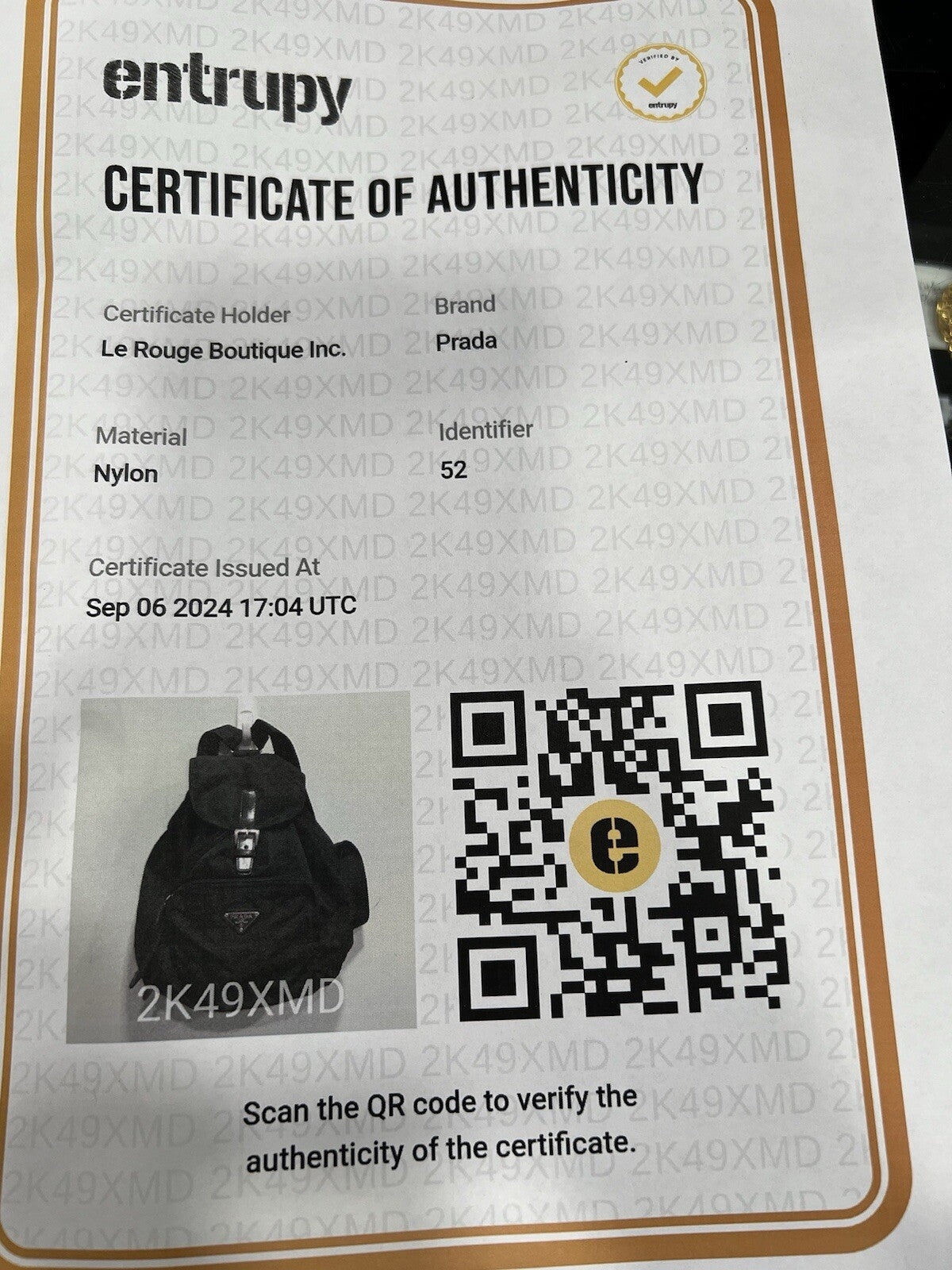 Prada Vela Nylon Tessuto Black Backpack With Certificate Of Authenticity