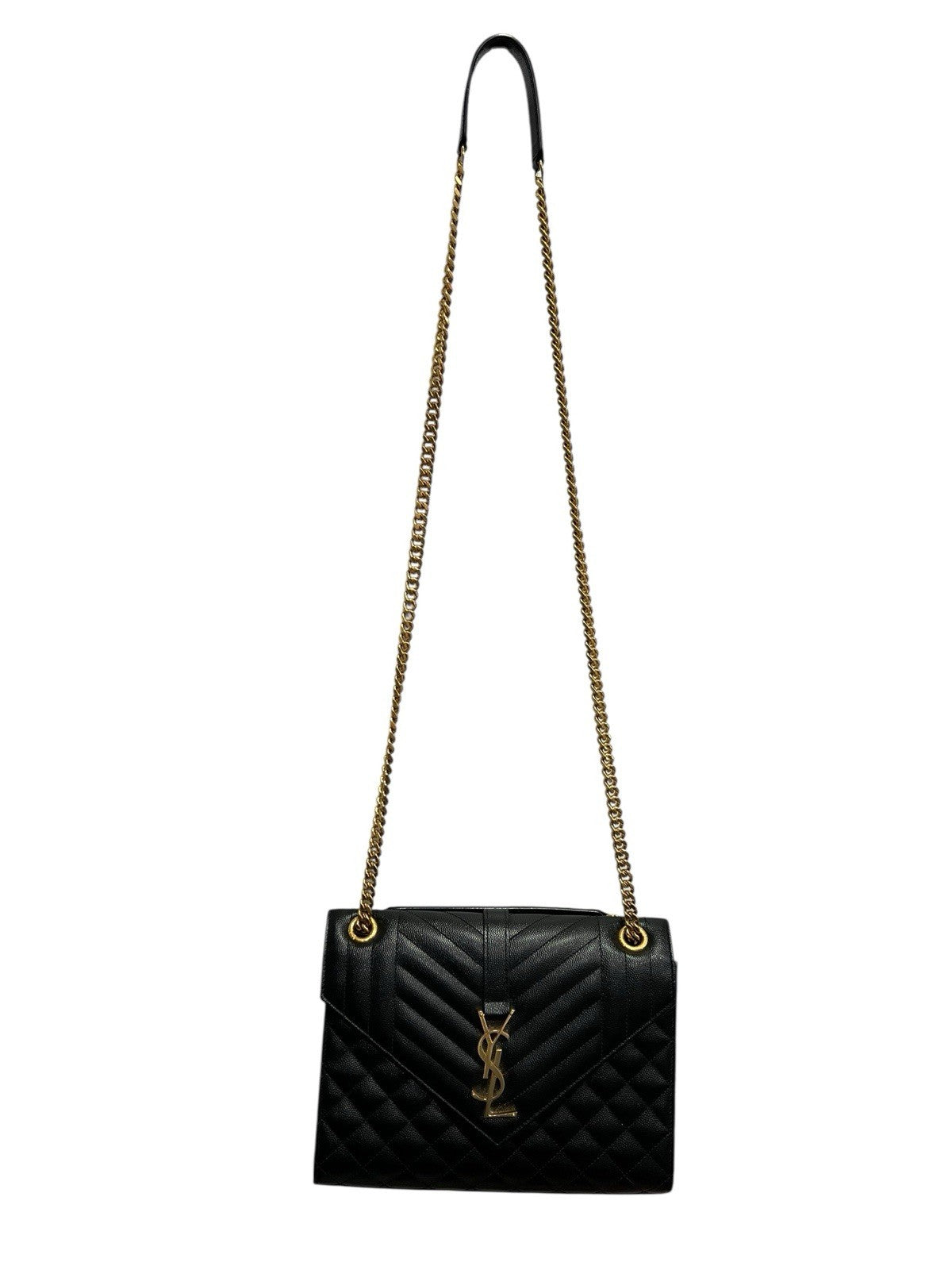 YSL Saint Laurent Medium Triquilt Chain Bag Blk/Gold W/Authenticity Retail $3150
