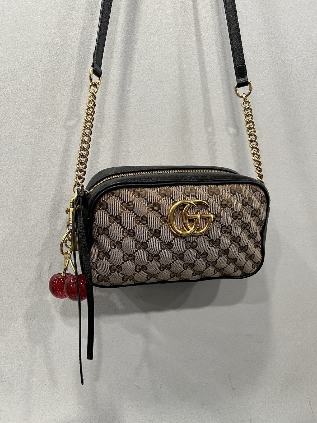 Gucci Marmont Monogram Black Leather Gold Hardware Crossbody W/Authenticity