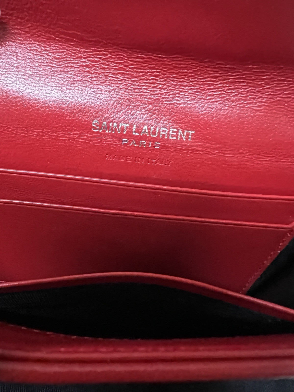 YSL Saint Laurent Leather Red Compact Wallet Card Case Box Duster & Tags