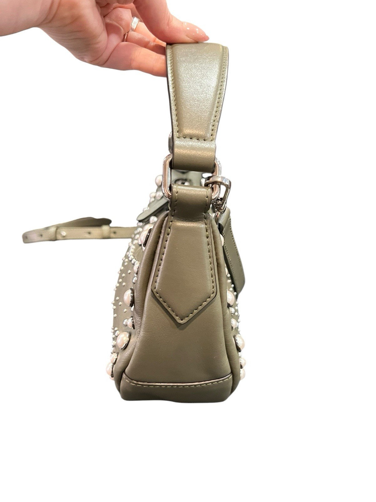 Jimmy Choo Olive Green Pearl Gromet Embellished Crossbody