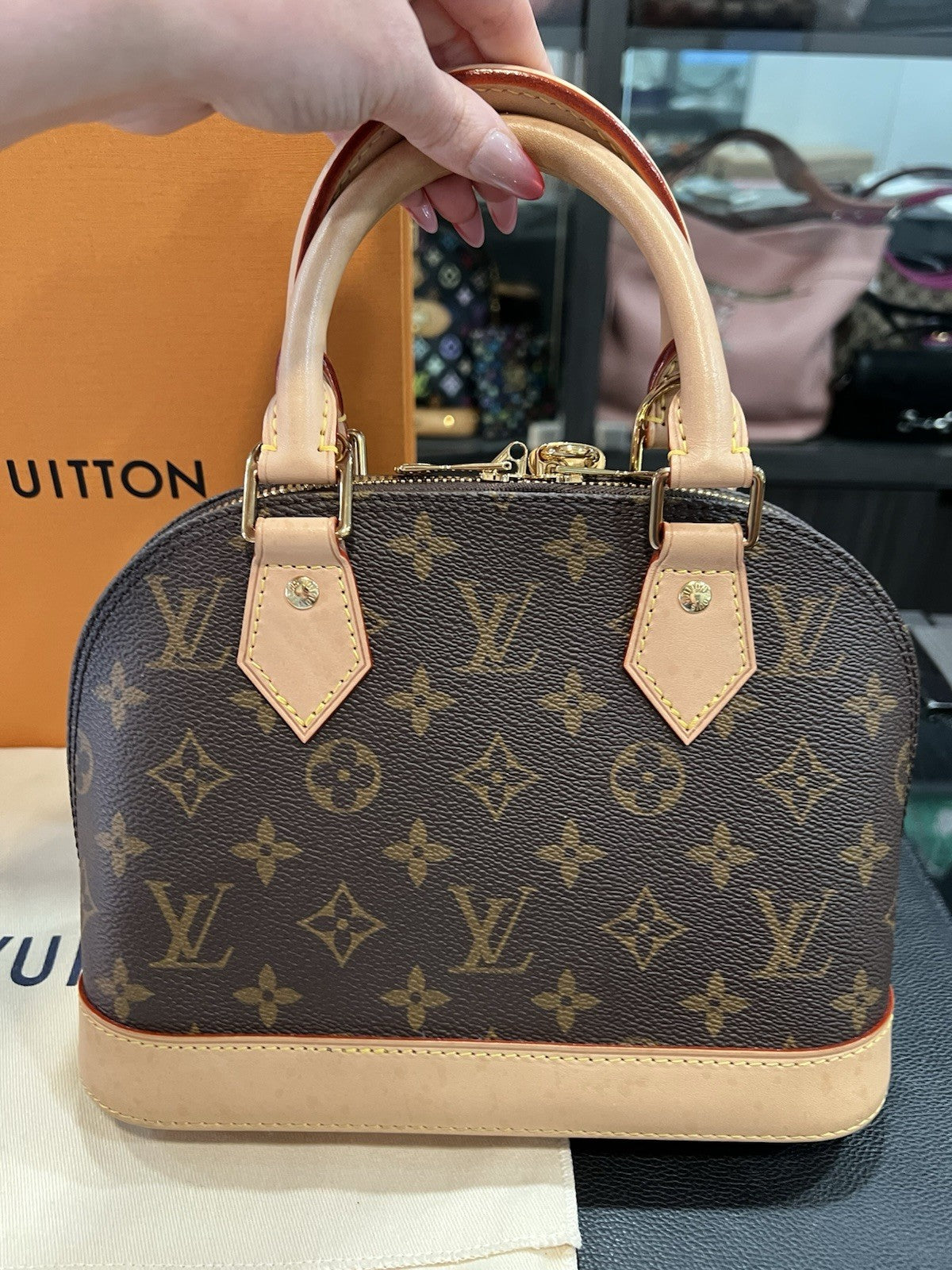 Louis Vuitton Monogram BB Alma With Box Duster Lock Key Receipt Retail $2000