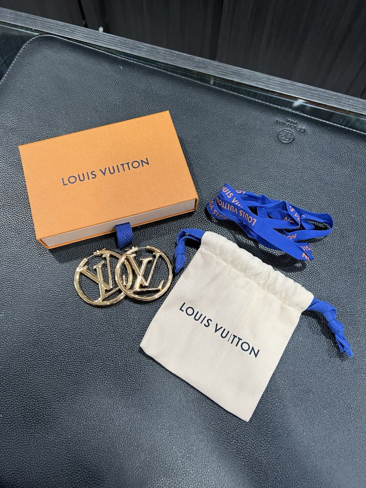 Louis Vuitton Louise GM Hoop Earrings With Box & Duster Retail $725
