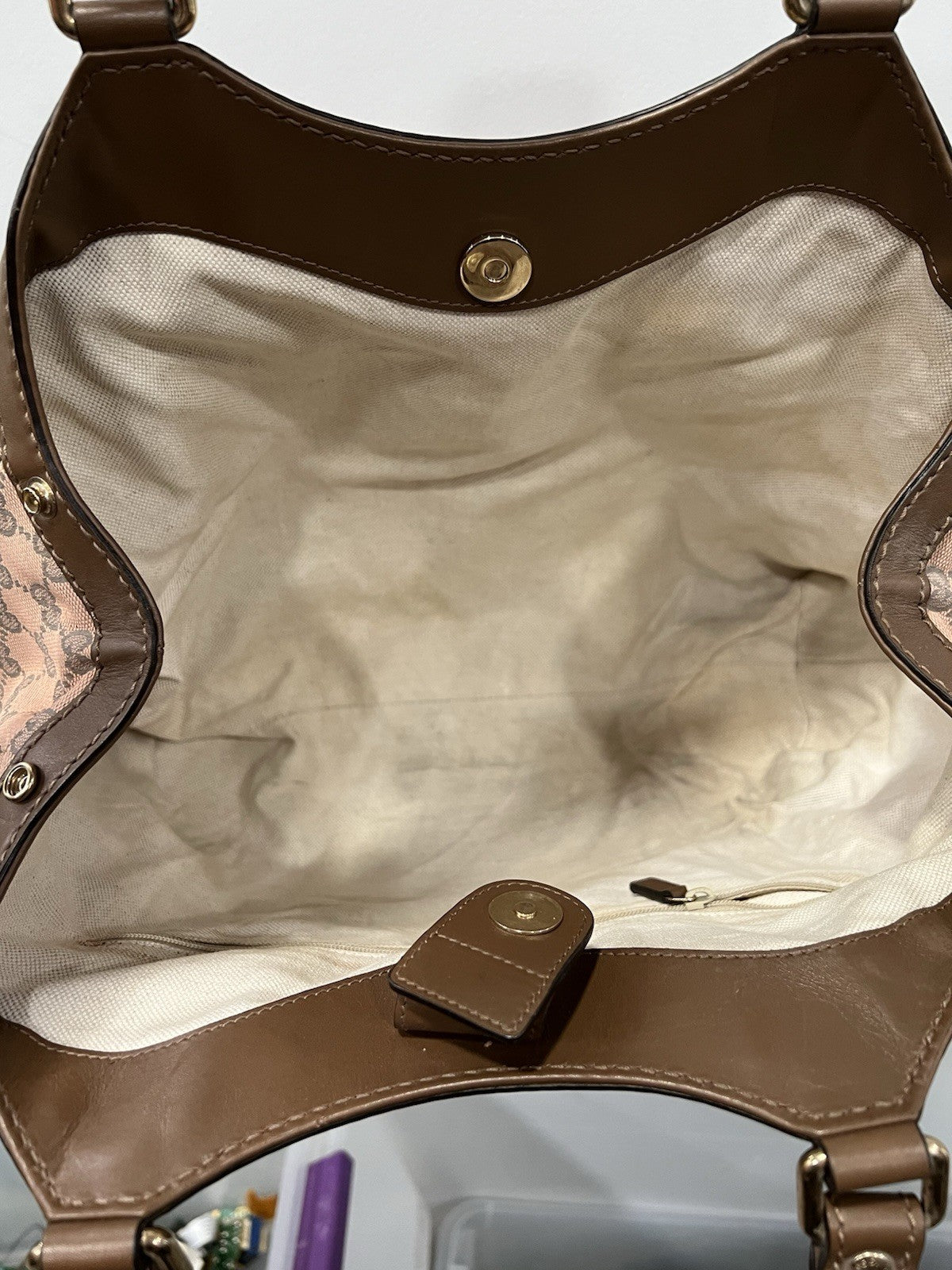 Gucci Pink/Grey Brown Canvas Limited Edition Sukey Tote RARE