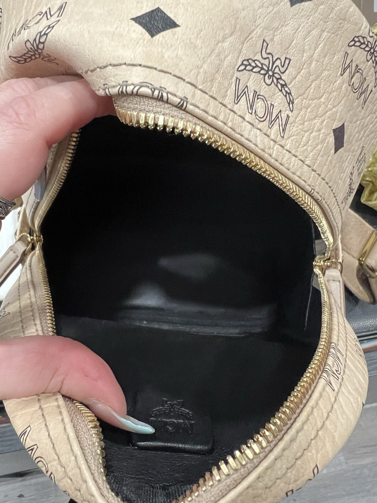 MCM Stark Side Studded Beige Visetos Studded Small Backpack