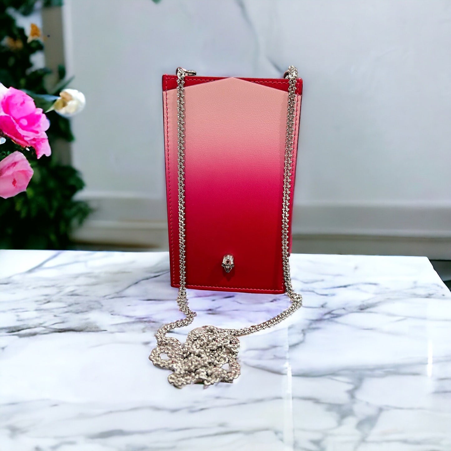 Alexander McQueen Ombre Pink/Red Leather Phone/Card Case New In Box