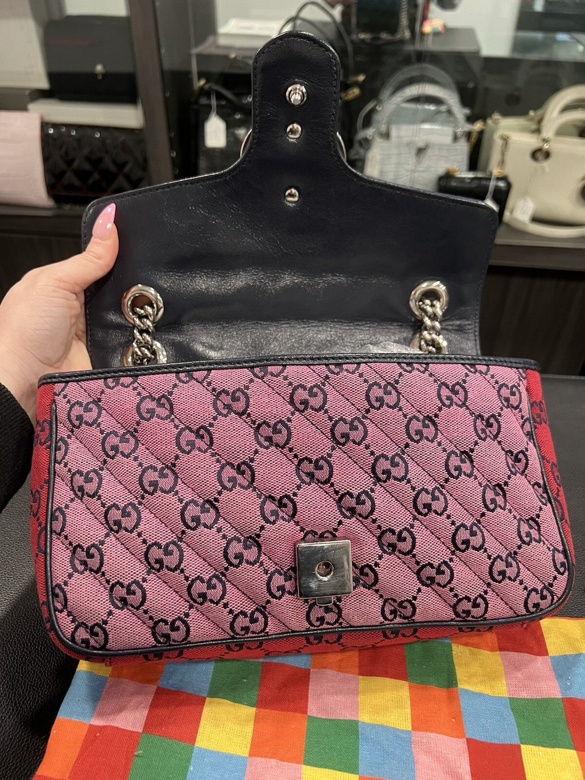 Gucci GG Marmont Flap Bag Diagonal Quilted GG Canvas Small LTD ED.