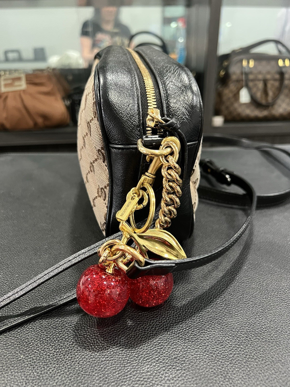 Gucci Marmont Monogram Black Leather Gold Hardware Crossbody W/Authenticity