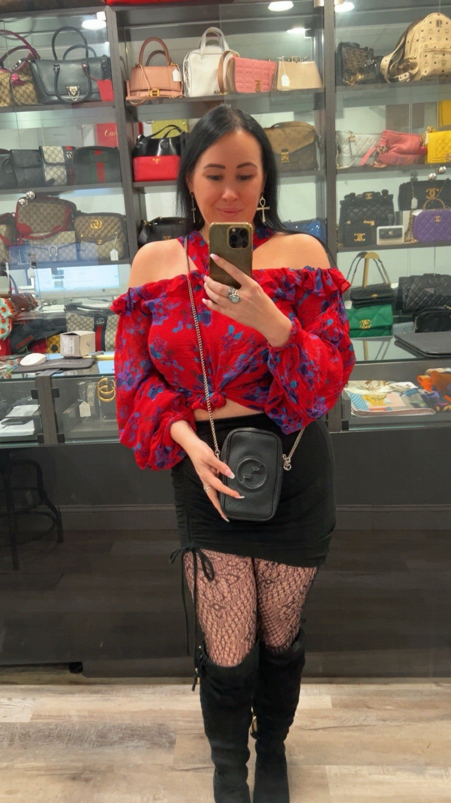 Gucci Mini Blondie Vertical Black Chain Bag With Authenticity