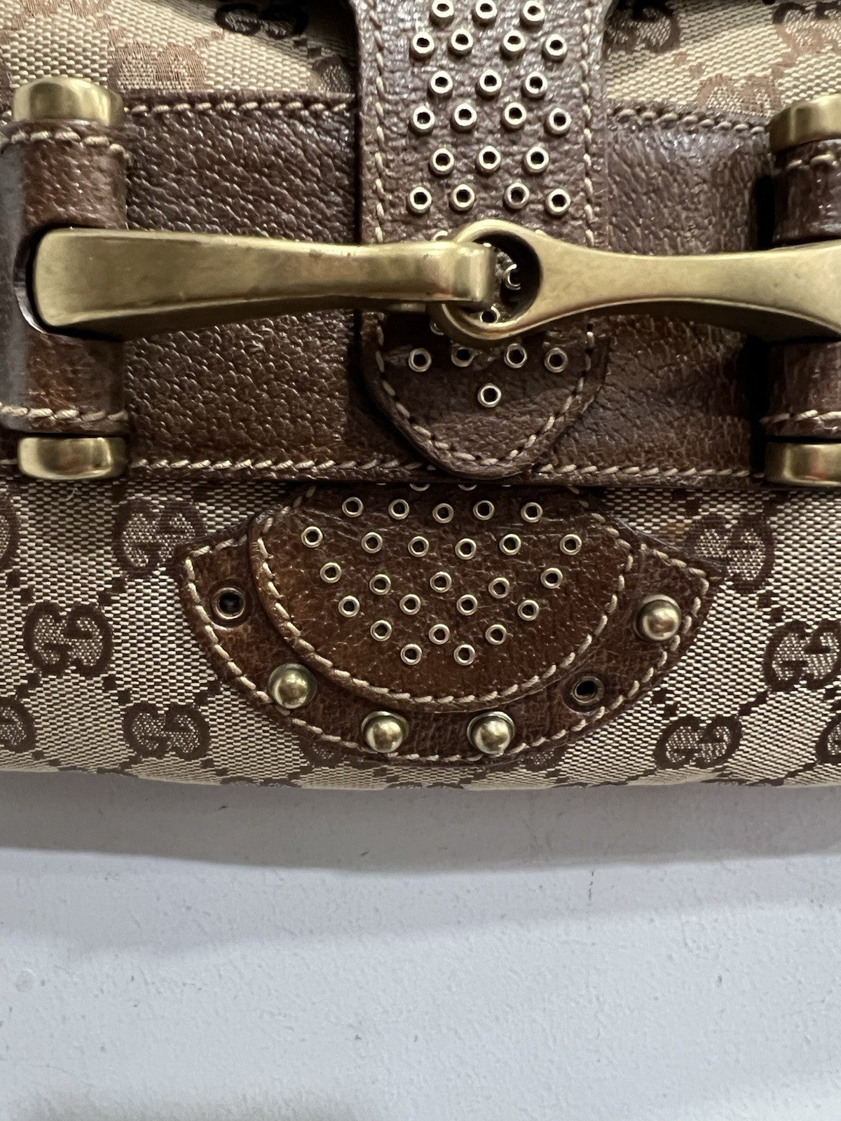 Gucci GG Pelham Runway Studded Shoulder Bag With Duster & Authenticity