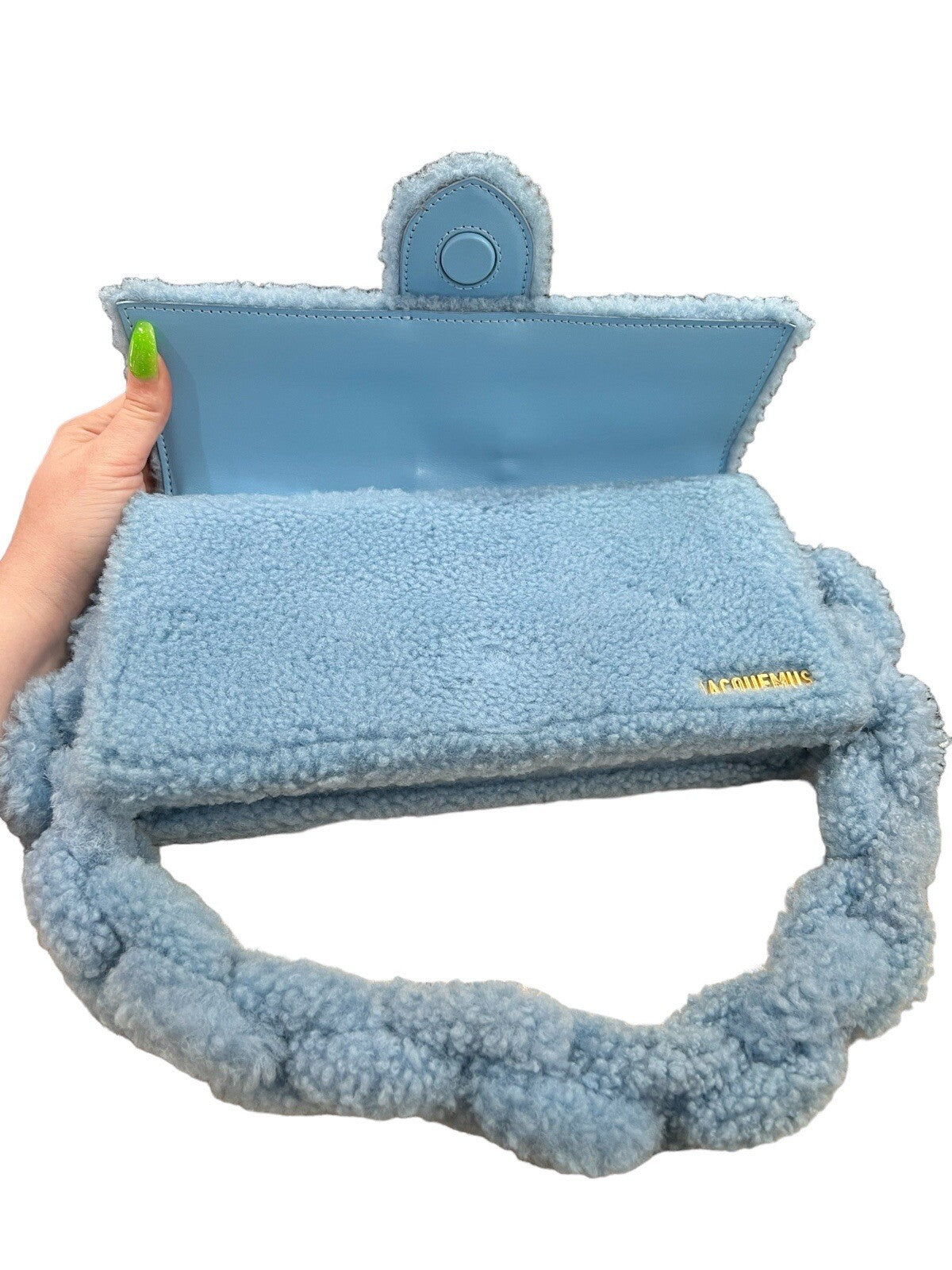 Jacquemus Le Bambidou Blue Shearling Shoulder Bag With Duster