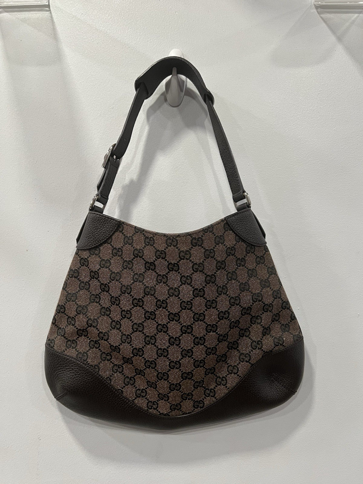 Gucci Charlotte Brown Leather/Denim Cloth Shoulder Bag RARE