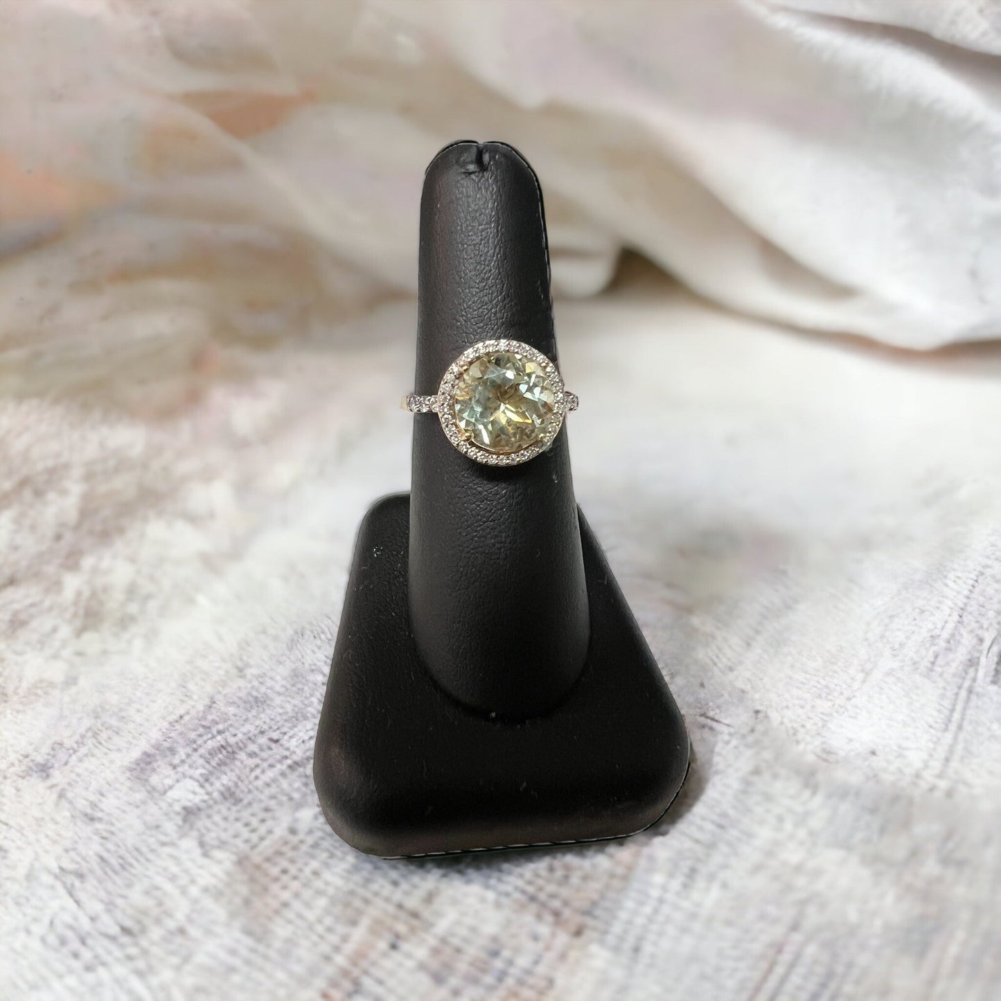 Neiman Marcus 14k Gold Diamonds & Prasiolite Ring 4.5g Size 8 10mm Main Stone