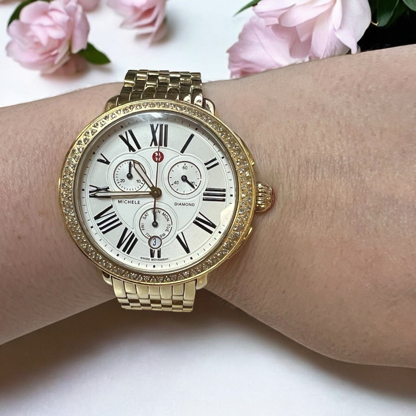 Michele 18k Gold Plated Diamond Bezel Chronograph MW21A01B0968