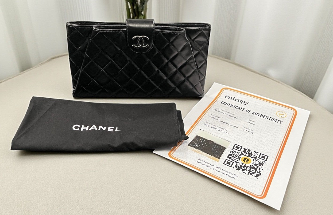 Chanel Black Quilted Pleats Clutch W/Authenticity & Duster